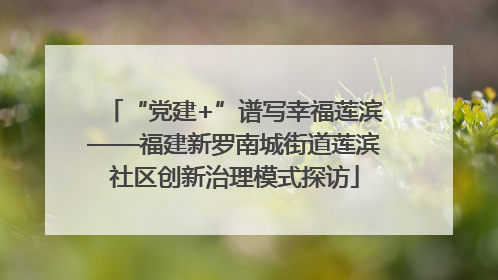 “党建+”谱写幸福莲滨——福建新罗南城街道莲滨社区创新治理模式探访