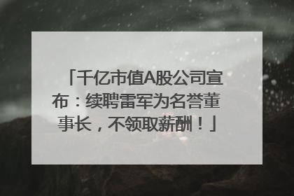 千亿市值A股公司宣布：续聘雷军为名誉董事长，不领取薪酬！