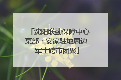 沈阳联勤保障中心某部：安家驻地周边 军士跨市团聚