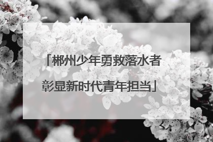 郴州少年勇救落水者 彰显新时代青年担当